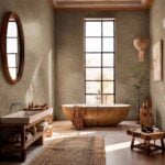 Baño con materiales naturales y papel pintado de bambú Rif de Coordonné