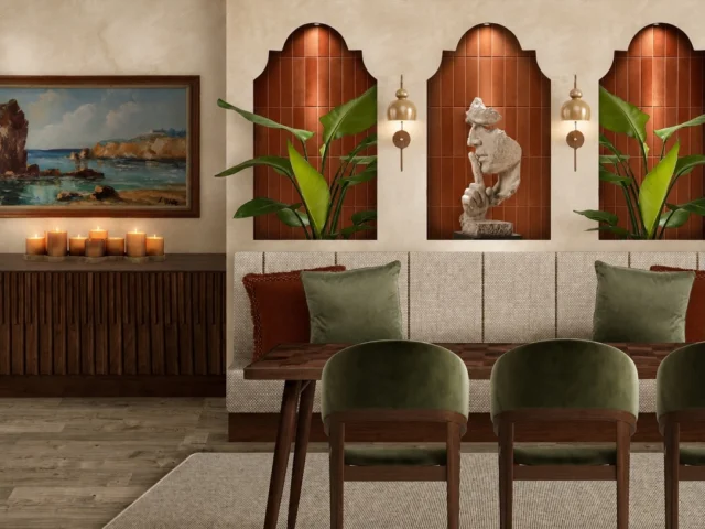 Portugal Inspo Series Pt. 3 🇵🇹 

If there’s one room that captures the spirit of Portuguese living, it’s the dining room. Designed for long lunches, late dinners and even longer conversations, this concept layers warm terracotta, rich walnut, soft olive greens and handcrafted details to create a space that feels inviting from morning through to night. 🖤🦊

#interiordesign #portugalinteriors #diningroomdesign #mediterraneaninteriors #portugueseinspiration